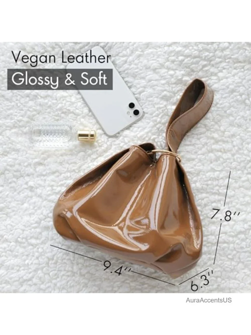 Patent Vegan Leather Hobo Top Handle Bag Small Tote Clutch Wristlet